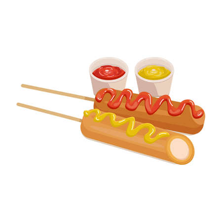 america corn dog cups with yellow and red sauceのイラスト素材