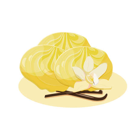 delicate delicious yellow marshmallow with vanillaのイラスト素材