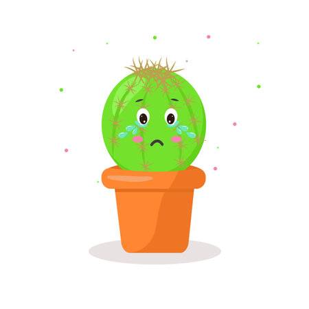 the character is a cactus without needles in a pot of kawaii emotionsのイラスト素材