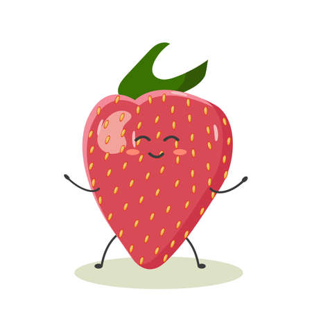 a cheerful cute ripe strawberry in the style of kawaiiのイラスト素材