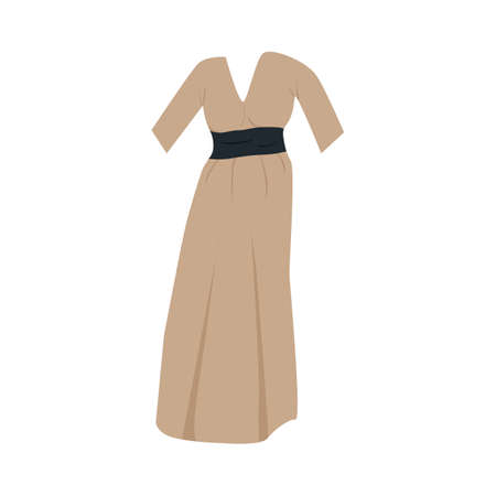 autumn clothes long warm dress with belt and long sleeveのイラスト素材