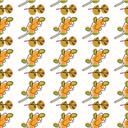 autumn elements of botany seamless pattern of twigs of berries and sea buckthorn can be used for wallpaperのイラスト素材