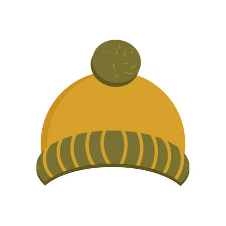 autumn warm clothes yellow hat with green pattern and pompomのイラスト素材