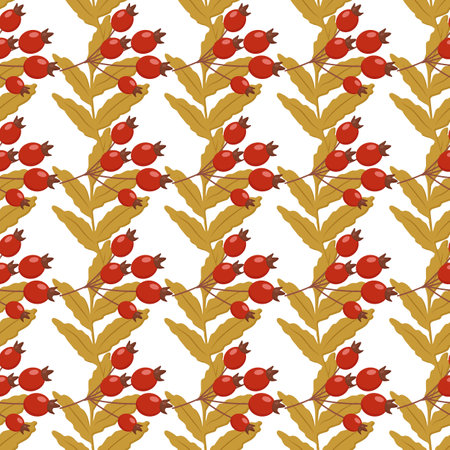 beautiful autumn pattern rowan leaves and red rosehip fruits can be used for posters banners backgroundsのイラスト素材