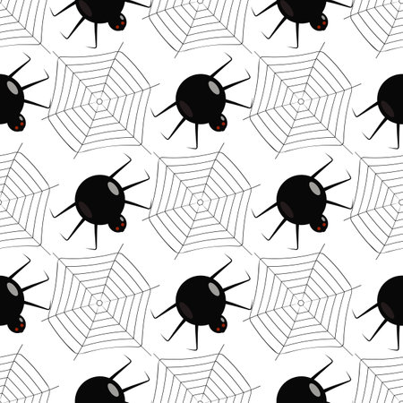 seamless pattern black spider web on white background can be used for wrapping paper fabricのイラスト素材