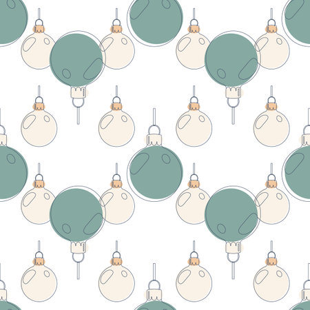 pattern of colored small pink and large blue Christmas balls in line art style for gift wrapping, wrapping paperのイラスト素材