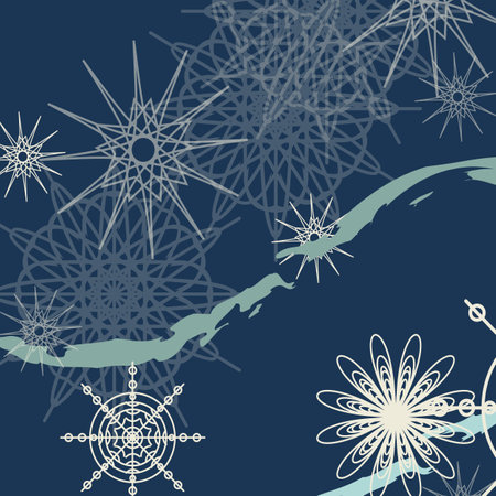 winter background with snowflakes blue brush strokes on darkのイラスト素材