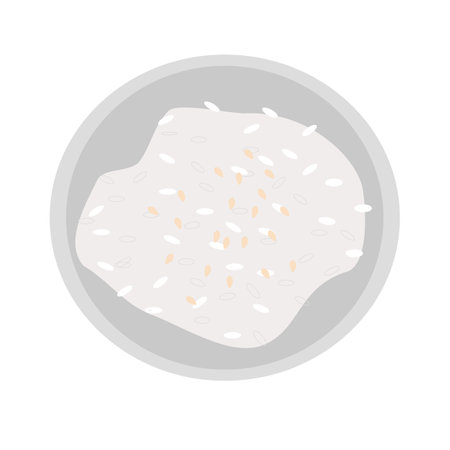rice on coconut milk fried white sesame on a plateのイラスト素材