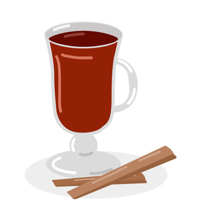 ginger tea with cinnamon in a glass is a healthy drink for health on a white backgroundのイラスト素材