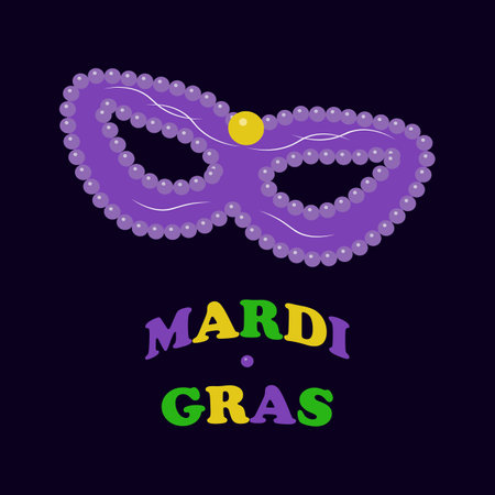 Mardi Gras holiday inscription mask on dark. Vector isolated illustration. Flat style.のイラスト素材