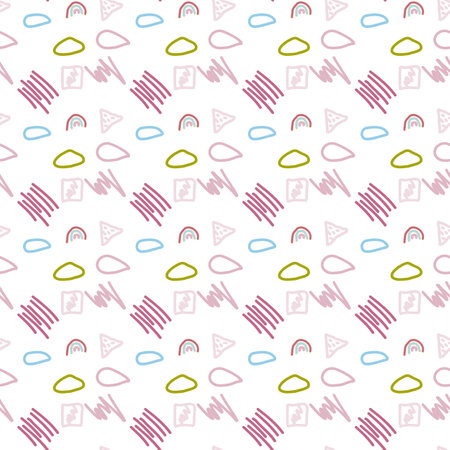 Pattern of abstract geometric shapes spring colors. Vector flat illustration. Seamless pattern. Packaging design. Strokes, abstract shapes.のイラスト素材