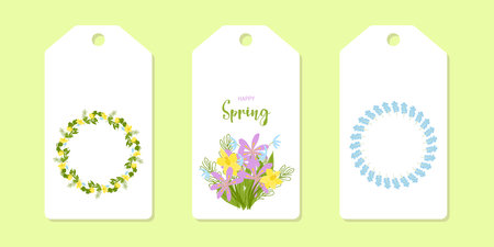 The layout is a template of colored labels for clothes. Floral spring design. Vector illustration.のイラスト素材