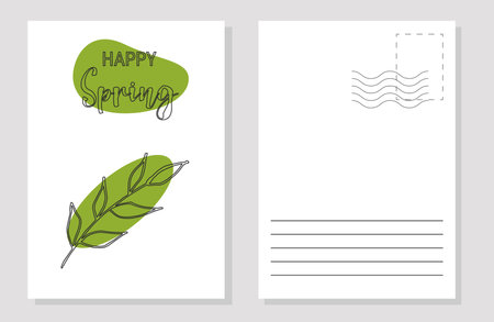 Spring postcard layout line art. Template. Color. Vector flat illustration.のイラスト素材