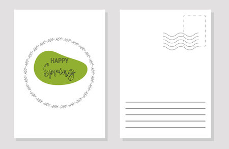 Spring postcard layout line art. Template. Color. Vector flat illustration.のイラスト素材