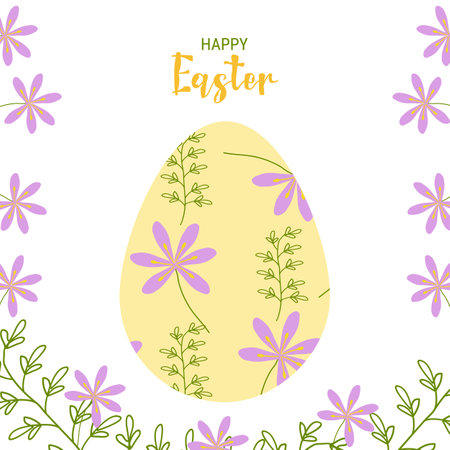 Easter banner. Modern Easter design with text. Egg decorated with flowers on a white background. Vector illustration. Poster, poster, flyer.のイラスト素材