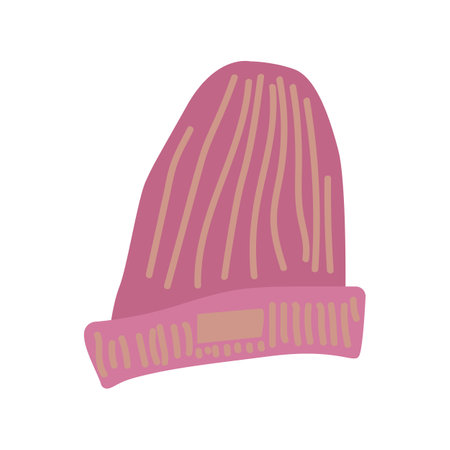 Spring fashion clothes for women. Basic wardrobe. Different apparel collection. Pink knitted hat. Flat graphic vector illustration isolated on white background.のイラスト素材