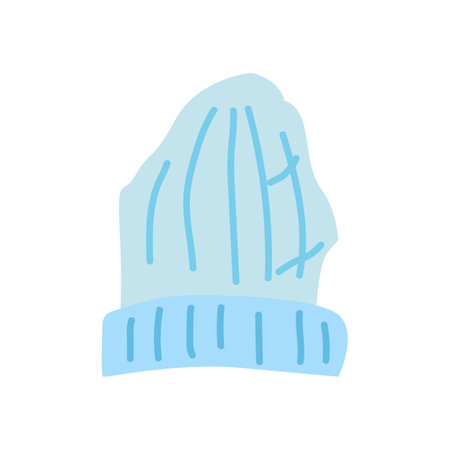 Spring fashion clothes for women. Basic wardrobe. Different apparel collection. Blue knitted hat. Flat graphic vector illustration isolated on white background.のイラスト素材