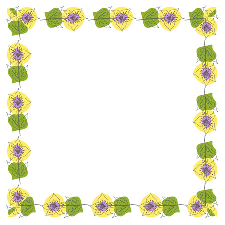 Template frame of spring flowers line art on a white background. Square. Floral design for wedding invitation, banner, poster. Colored.のイラスト素材