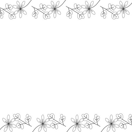 Template frame of spring flowers line art on a white background. Floral design for wedding invitation, banner, poster.のイラスト素材