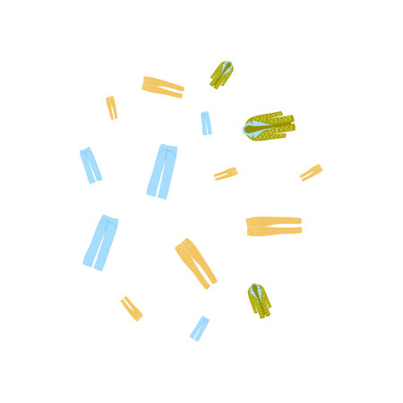 Frame design of colored spring clothes poster on a white background. Place to insert text. Vector illustration.のイラスト素材