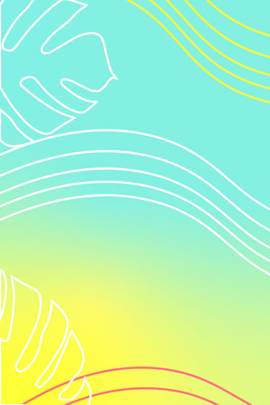 Summer bright abstract background for the banner. Vertical. Gradient. With plants, palm leaves, dots. Design for phone wallpapers, posters. postcards. Vector illustration.のイラスト素材