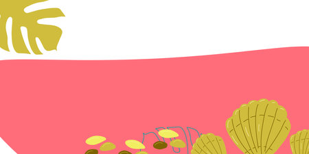 Summer bright abstract background for the poster. Horizontal, with plants, palm leaves, dots. Wallpaper design for posters, screensavers. Vector illustration.のイラスト素材
