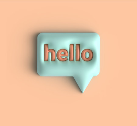 Bubble speech 3d icon on pink background. A form for any design. A figure with the message hello. 3D Rendering.のイラスト素材