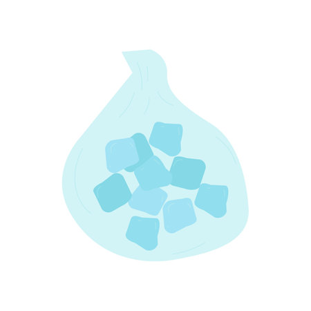 Blue crystal ice cubes in a bag on a white background. Isolated vector flat illustration.のイラスト素材