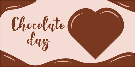 Chocolate Day chocolate heart with brown text. The concept of the holiday. Design for a banner, poster. Vector flat illustration.のイラスト素材