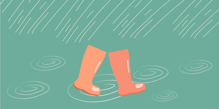 Raindrops on a blue background. Rainfall. Water. Retro. Template for a website, banner, poster. Vector flat illustration.のイラスト素材