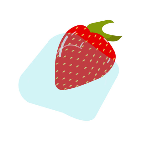 Strawberries frozen in a blue ice cube. The concept of summer design for a poster, banner, postcard. Vector illustration.のイラスト素材