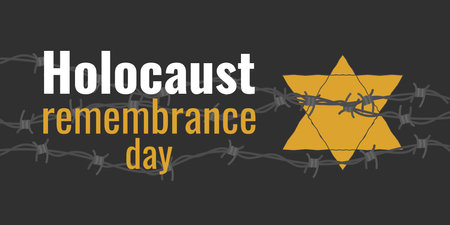 Memorial Day of the Genocide Jewish People. A star behind a barbed wire on a dark background. Banner and poster design. Vector illustration.のイラスト素材