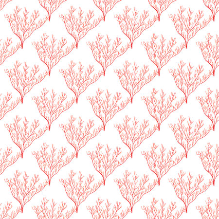Summer abstract seamless pattern of marine plants. Coral. Marine theme. Print design, wallpaper, packaging. Vector flat illustration.のイラスト素材