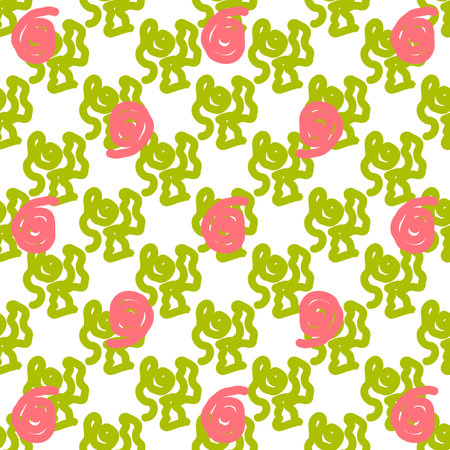 Seamless summer color pattern of abstract shapes.Pink and green squiggles. Background design, packaging, fabric. Vector illustration...のイラスト素材