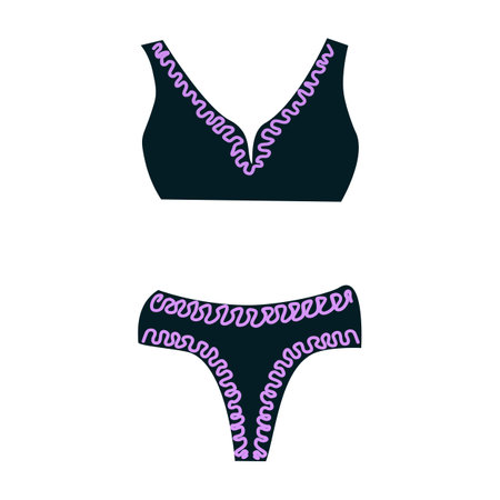 Collection of romantic underwear panties and bras. Dark with a pink pattern. Sensuality and femininity concept. Vector illustration.のイラスト素材