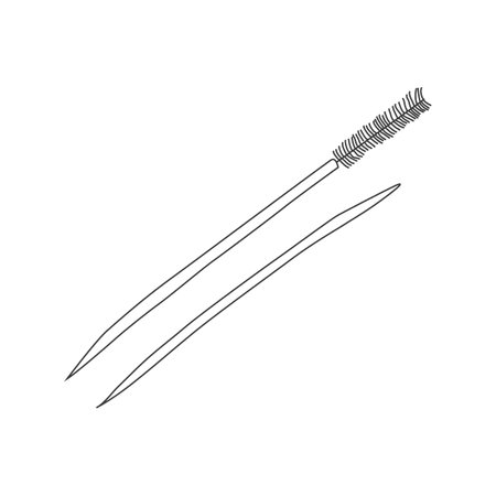 Dentistry. Oral hygiene. Care and treatment. Teeth. A stick and a brush for brushing teeth. Doodle style. Vector illustration.のイラスト素材