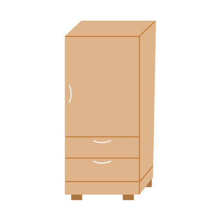 Storage furniture set in the living room. A narrow cabinet with drawers and a door. Interior design concept. Vector flat illustration...のイラスト素材