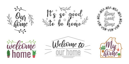 Cozy phrases on the theme of home. Postcard design. a flyer, a banner. Vector illustration.のイラスト素材