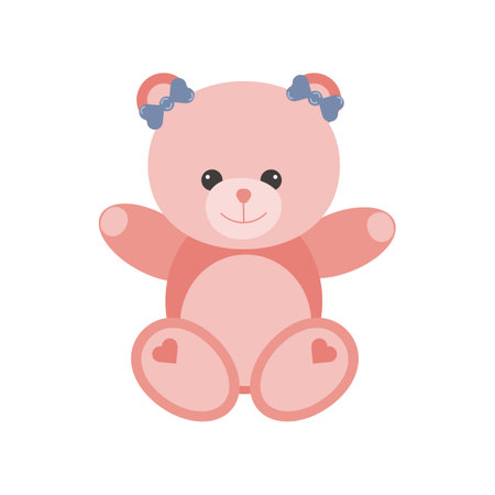 Childrens toy for girls pink teddy bear. For interior decoration, postcards, packaging. Vector illustration.のイラスト素材