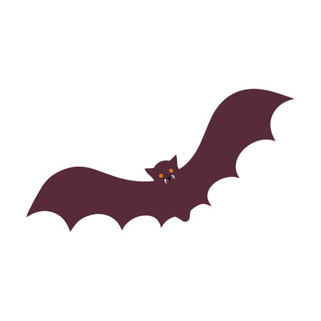 Cartoon character with vampire mouth with fangs. Bat with fangs and yellow eyes. Halloween poster. Halloween Party. Vector illustration...のイラスト素材