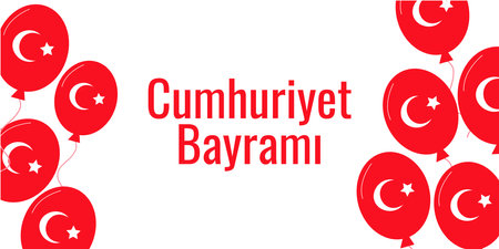 Republic day turkey October 29 National Day. Red balls with the symbol. 29 Ekim Cumhuriyet Bayrami. Concept holiday. Banner template, poster, web design. Vector flat illustration...のイラスト素材