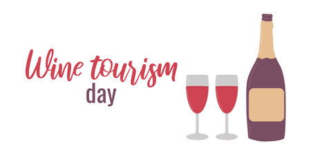 Wine tourism day. Concept holiday. Banner template, poster, invitation cards, web design. Vector flat illustration...のイラスト素材