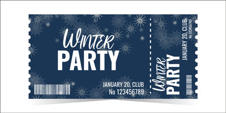 Winter Party Ticket layout template card design. Winter holiday invitation card. Vector flat illustration.のイラスト素材
