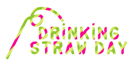 Birthday Drinking Cocktail straws. January 3 event. Text with a pattern of a colored striped cocktail tube. Holiday concept. Design horizontal banner or invitation. Celebration decoration.Vector.のイラスト素材