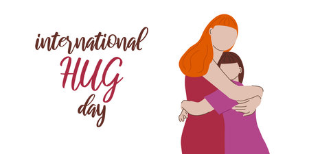 International Hug Day illustration with two people. Mom and daughter hug. Banner template, invitation card, postcard. Vector illustration.のイラスト素材