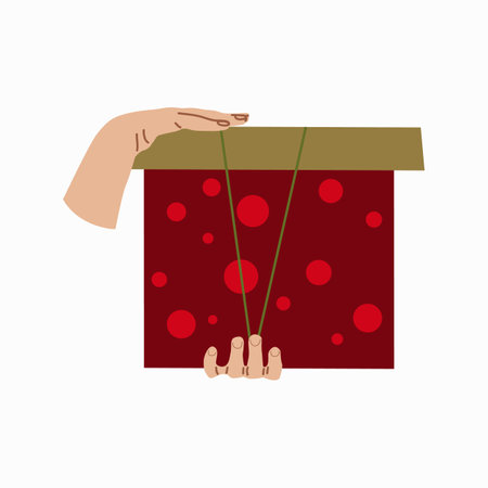 Giving a gift. Hand with Gift box Design for banner, web. Vector illustration...のイラスト素材