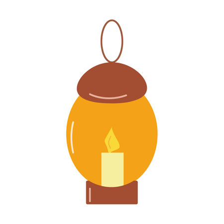 Vintage portable lantern is a beautiful hand lamp. Round with candle. Interior decoration, festive design. Vector flat illustration...のイラスト素材