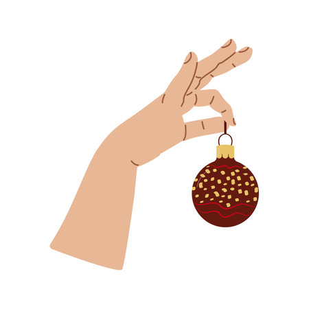 Holiday home decoration hand with Christmas ball Design for banner, web. Vector illustration...のイラスト素材