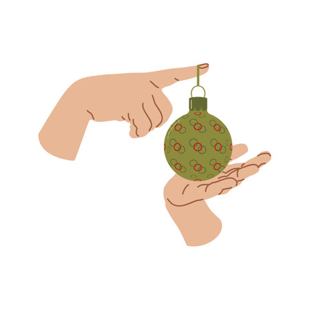 Holiday home decoration hand with Christmas ball Design for banner, web. Two hands hold the ballVector illustration...のイラスト素材