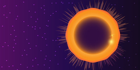 Solar eclipse dark sky shining stars event. Astronomy observation natural phenomenon. Vector illustrationのイラスト素材